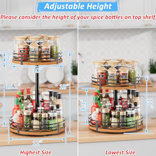 Lazy Susan Turntable Organizer Adjustable - 2 Tier Wood Rotating Spice Rack 12 Inch Lazy Susan for Kitchen Countertop Cabinet Pantry Cupboard Dining Table Bathroom Coffee Bar Home Storage - My Kitchen Products