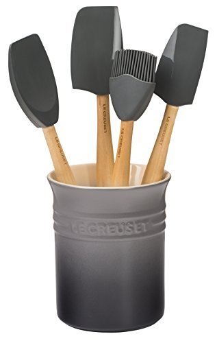 Le Creuset Silicone Craft Series Utensil Set with Stoneware Crock, 5 pc., Oyster - My Kitchen Products