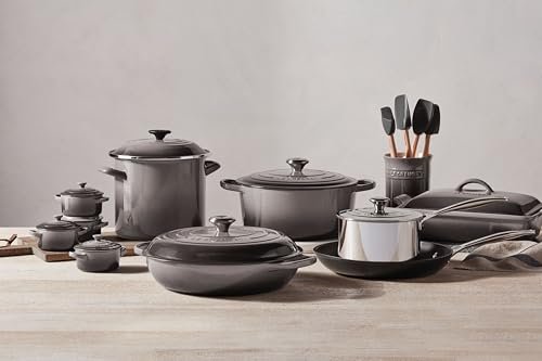 Le Creuset Silicone Craft Series Utensil Set with Stoneware Crock, 5 pc., Oyster - My Kitchen Products