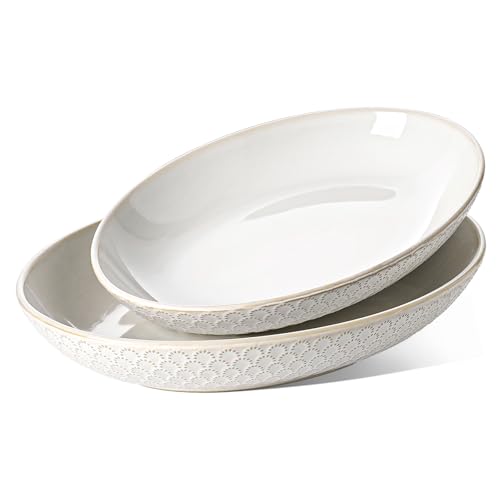LE TAUCI Ceramic Serving Bowls Set of 2, Large Serving Dishes for Entertaining, 11.8 & 13.7 Inch Oval Serving