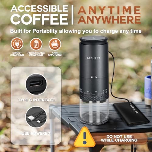 LEBURRY Burr Coffee Grinder - Portable Espresso Grinder with Stainless Steel Conical Mill for Travel, Camping - Cordless/Rechargeable Electric Coffee Bean Grinders with 38 Adjustable Grind Settings - My Kitchen Products