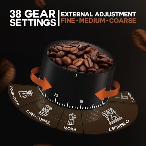 LEBURRY Burr Coffee Grinder - Portable Espresso Grinder with Stainless Steel Conical Mill for Travel, Camping - Cordless/Rechargeable Electric Coffee Bean Grinders with 38 Adjustable Grind Settings - My Kitchen Products