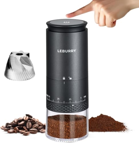 LEBURRY Burr Coffee Grinder - Portable Espresso Grinder with Stainless Steel Conical Mill for Travel, Camping - Cordless/Rechargeable Electric Coffee Bean Grinders with 38 Adjustable Grind Settings - My Kitchen Products