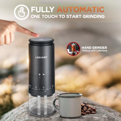 LEBURRY Burr Coffee Grinder - Portable Espresso Grinder with Stainless Steel Conical Mill for Travel, Camping - Cordless/Rechargeable Electric Coffee Bean Grinders with 38 Adjustable Grind Settings - My Kitchen Products