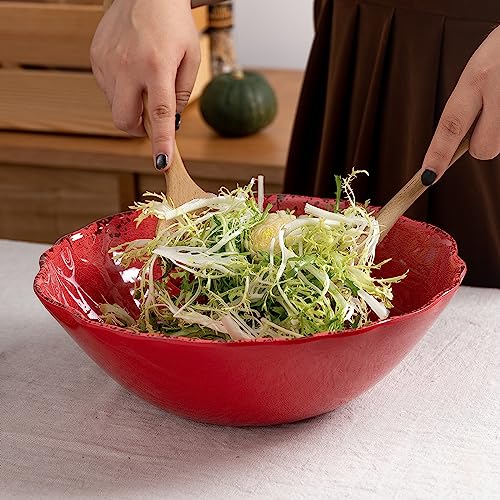 LEHAHA Rustic Crackle Melamine Serving Bowls, 130 OZ and 12 inches Waved Rim Salad Bowl,Unbreakable Pasta Bowls and Mixing Bowls, Set of 2, Pefect for Christmas and All Festivals - My Kitchen Products