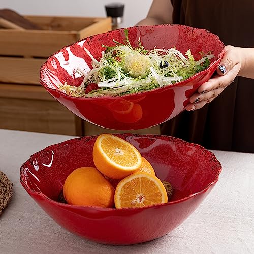 LEHAHA Rustic Crackle Melamine Serving Bowls, 130 OZ and 12 inches Waved Rim Salad Bowl,Unbreakable Pasta Bowls and Mixing Bowls, Set of 2, Pefect for Christmas and All Festivals - My Kitchen Products