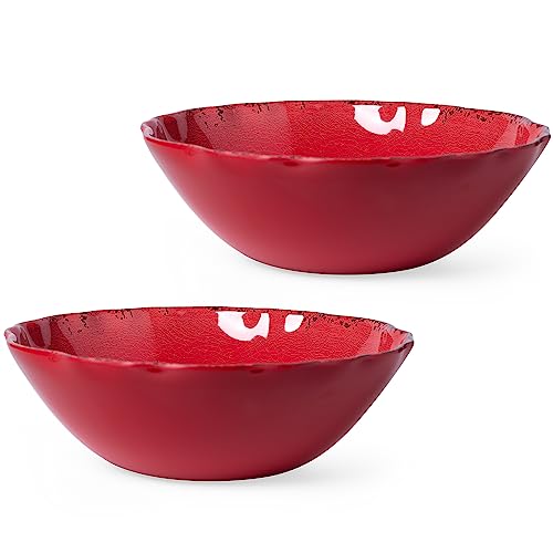 LEHAHA Rustic Crackle Melamine Serving Bowls, 130 OZ and 12 inches Waved Rim Salad Bowl,Unbreakable Pasta Bowls and Mixing Bowls, Set of 2, Pefect for Christmas and All Festivals - My Kitchen Products