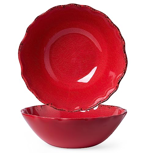 LEHAHA Rustic Crackle Melamine Serving Bowls, 130 OZ and 12 inches Waved Rim Salad Bowl,Unbreakable Pasta Bowls and Mixing