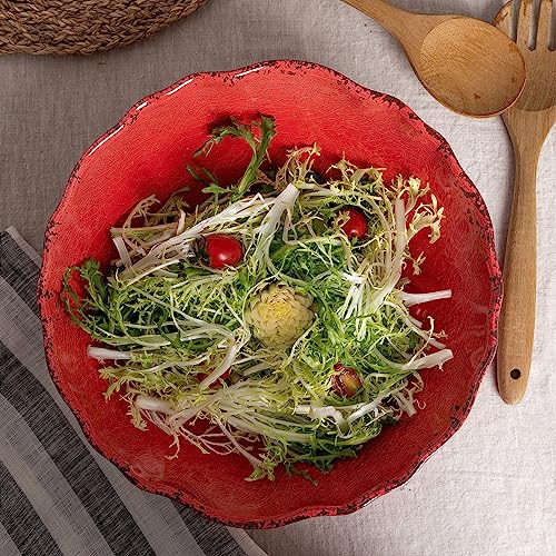 LEHAHA Rustic Crackle Melamine Serving Bowls, 130 OZ and 12 inches Waved Rim Salad Bowl,Unbreakable Pasta Bowls and Mixing Bowls, Set of 2, Pefect for Christmas and All Festivals - My Kitchen Products