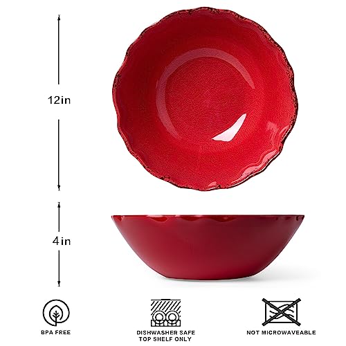 LEHAHA Rustic Crackle Melamine Serving Bowls, 130 OZ and 12 inches Waved Rim Salad Bowl,Unbreakable Pasta Bowls and Mixing Bowls, Set of 2, Pefect for Christmas and All Festivals - My Kitchen Products