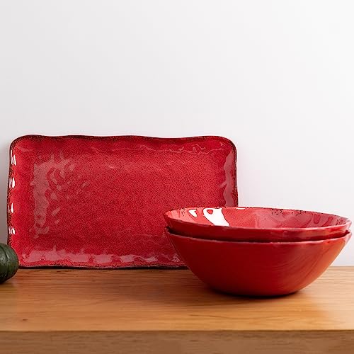 LEHAHA Rustic Crackle Melamine Serving Bowls, 130 OZ and 12 inches Waved Rim Salad Bowl,Unbreakable Pasta Bowls and Mixing Bowls, Set of 2, Pefect for Christmas and All Festivals - My Kitchen Products