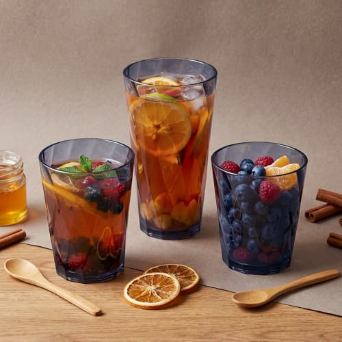 LemonRoad 12 Pack Reusable Plastic Drinking Glasses Set - 20oz & 13.5oz Stackable Tumbler, Shatter-resistant Highball Cups for Water, Cocktail, Iced Coffee, Indoor Outdoor Use, BBQ, Patio, Pool (Grey) - My Kitchen Products