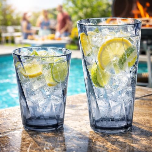 LemonRoad 12 Pack Reusable Plastic Drinking Glasses Set - 20oz & 13.5oz Stackable Tumbler, Shatter-resistant Highball Cups for Water, Cocktail, Iced Coffee, Indoor Outdoor Use, BBQ, Patio, Pool (Grey) - My Kitchen Products