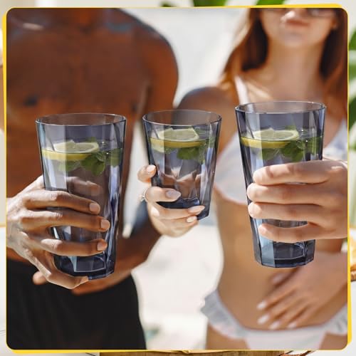 LemonRoad 12 Pack Reusable Plastic Drinking Glasses Set - 20oz & 13.5oz Stackable Tumbler, Shatter-resistant Highball Cups for Water, Cocktail, Iced Coffee, Indoor Outdoor Use, BBQ, Patio, Pool (Grey) - My Kitchen Products