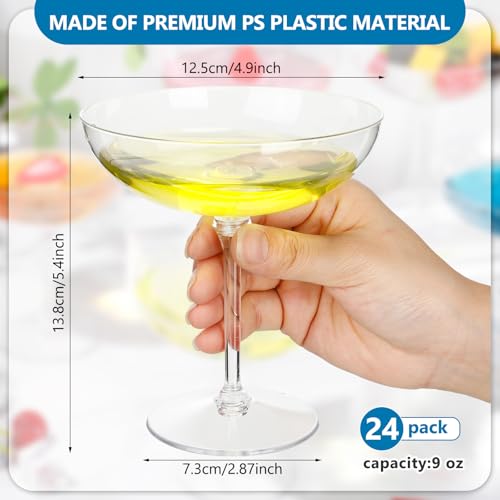 LemonRoad 24 Pcs Plastic Coupe Glasses 9 oz Disposable Martini Glasses for Cocktails, Champagne, Desserts and Espresso, Drinkware Set for Weddings, Birthday Parties, Home Bars (Clear) - My Kitchen Products
