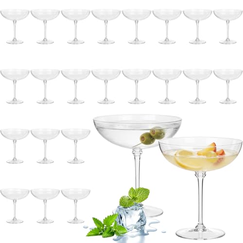 LemonRoad 24 Pcs Plastic Coupe Glasses 9 oz Disposable Martini Glasses for Cocktails, Champagne, Desserts and Espresso