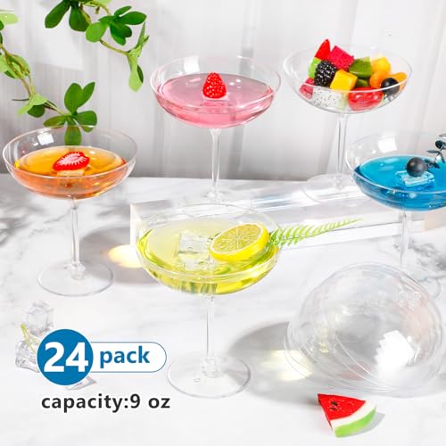 LemonRoad 24 Pcs Plastic Coupe Glasses 9 oz Disposable Martini Glasses for Cocktails, Champagne, Desserts and Espresso, Drinkware Set for Weddings, Birthday Parties, Home Bars (Clear) - My Kitchen Products