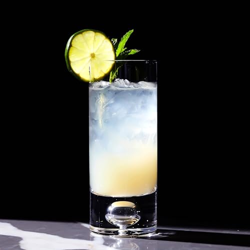 LEMONSODA Crystal Bubble Base Collins Glass Highball Tumbler - Set of 4-12oz - Heavy Weighted Bottom - Unique Design Great for Water, Juice, Beer, Cocktails, and More - My Kitchen Products