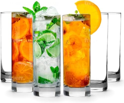 LEMONSODA Highball Glasses Set of 6, 12oz Lead-Free Glass, Dishwasher Safe Sturdy Base, Clear Crystal Glass Tumblers