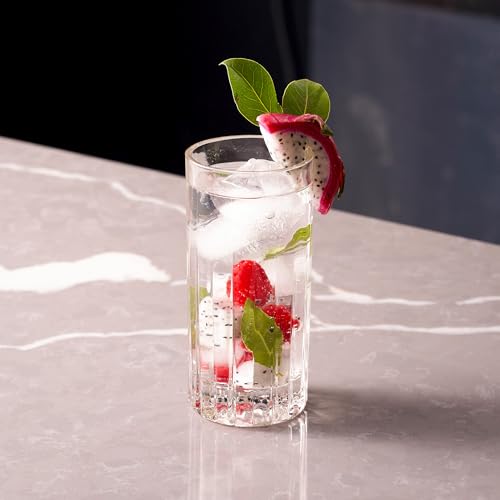 LEMONSODA Premium Crystal Cut Highball Glasses - 11.5oz Set of 6 - Crystal Cut Traze Collins Glass - Elegant Glassware Set - Housewarming Gifts - Drinking Glasses for Water, Cocktails, Juice - My Kitchen Products