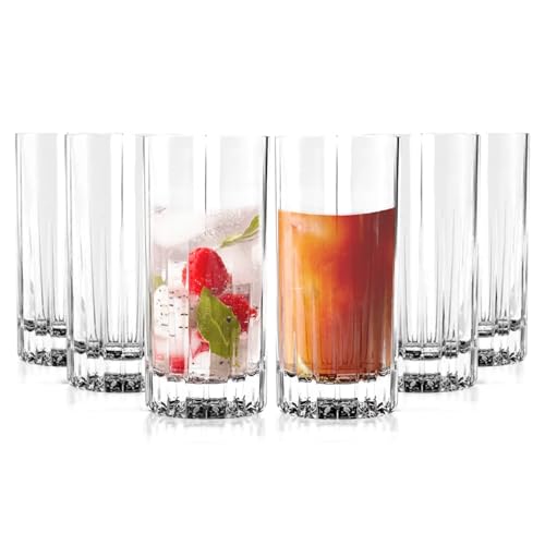 LEMONSODA Premium Crystal Cut Highball Glasses, 11.5oz Set of 6, Crystal Cut Traze Collins Glass, Elegant Glassware