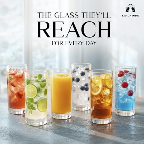LEMONSODA Premium Highball 12oz/15oz Glass Sets - Elegant Tom Collins Glasses - Tall Water Drinking Glasses - Bar Glassware for Mojito, Whiskey, Cocktail (15oz, Set of 6) - My Kitchen Products