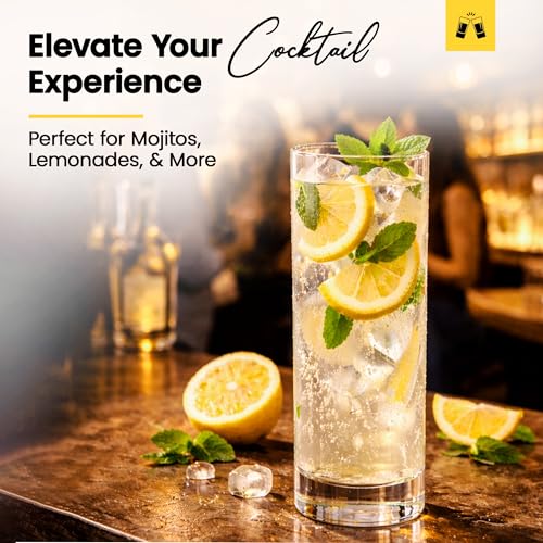 LEMONSODA Premium Highball Glass Set | Tom Collins Glasses 12oz Set of 6 | Lead-Free Glass with Heavy Base | Dishwasher Safe Cocktail Glasses for Mojito Whiskey Iced Tea | Modern Durable Bar Glassware - My Kitchen Products