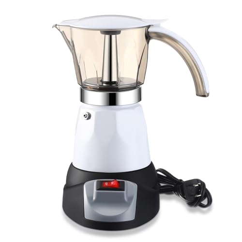Lemosae Electric Espresso Maker Transparent Coffee Maker Electric Moka Pot Portable Aluminum Espresso Machine Italian Moka Pot with Detachable Base, Coffee Gift for Women Men Home Travel (White,6 Cup) - My Kitchen Products