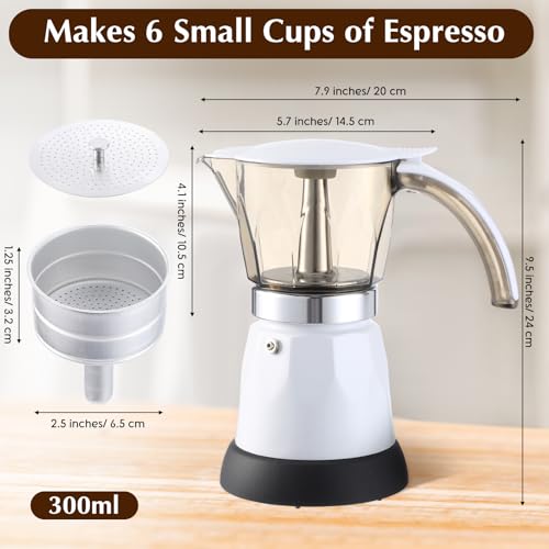 Lemosae Electric Espresso Maker Transparent Coffee Maker Electric Moka Pot Portable Aluminum Espresso Machine Italian Moka Pot with Detachable Base, Coffee Gift for Women Men Home Travel (White,6 Cup) - My Kitchen Products