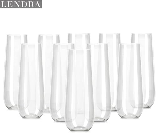 Lendra 30 Plastic Stemless Champagne Flutes - Disposable Unbreakable toasting glasses, 30 pack | Clear Fancy Shatterproof & Reusable 9 Oz Champagne glass, BPA free (30 Pack - Clear) - My Kitchen Products