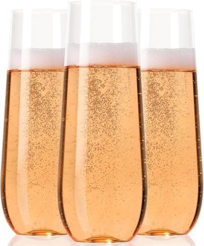 Lendra 30 Plastic Stemless Champagne Flutes, Disposable Unbreakable toasting glasses, 30 pack