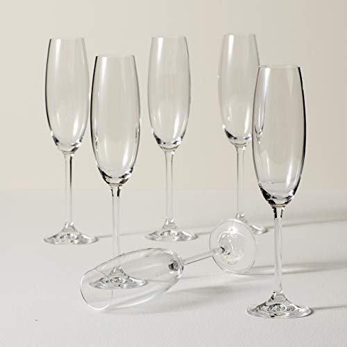 Lenox Champagne Flutes, Tuscany Classics 8 Oz Champagne Glasses Set of 6, 1.5 x 10-inch, Clear European Glass, Stemware, Dishwasher Safe, Wedding Decor, New Years, 8 Oz Flute Glasses (6-Piece) - My Kitchen Products