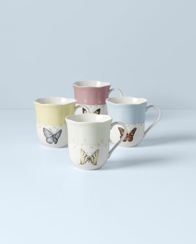 Lenox Coffee Mug Set, Butterfly Meadow Colors 4-Piece Mug Set, Service for 4, White Porcelain Mugs, 10 Oz Capacity, Microwave & Dishwasher Safe, Ceramic Mugs, Coffee Cups, Tea Cup (Assorted, 4 Piece) - My Kitchen Products