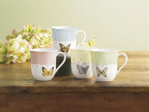 Lenox Coffee Mug Set, Butterfly Meadow Colors 4-Piece Mug Set, Service for 4, White Porcelain Mugs, 10 Oz Capacity, Microwave & Dishwasher Safe, Ceramic Mugs, Coffee Cups, Tea Cup (Assorted, 4 Piece) - My Kitchen Products