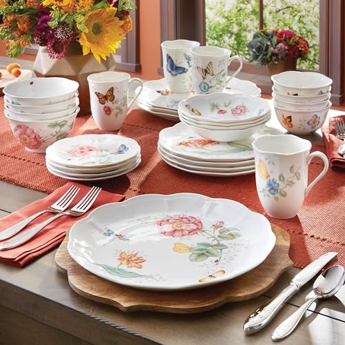 Lenox Dinnerware Set, Butterfly Meadow 28-Piece Set, Service For 4, Porcelain Plates With Scalloped Edges, Plates And Bowls Sets, Microwave Safe, Dishwasher Safe, Home & Kitchen (28 Piece, Assorted) - My Kitchen Products