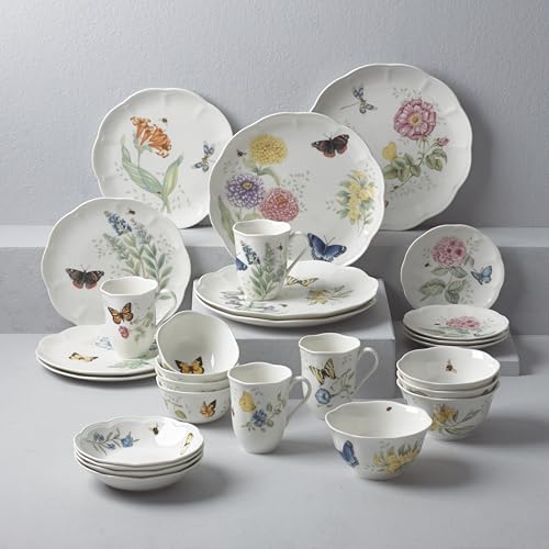 Lenox Dinnerware Set, Butterfly Meadow 28-Piece Set, Service For 4, Porcelain Plates With Scalloped Edges, Plates And Bowls Sets, Microwave Safe, Dishwasher Safe, Home & Kitchen (28 Piece, Assorted) - My Kitchen Products