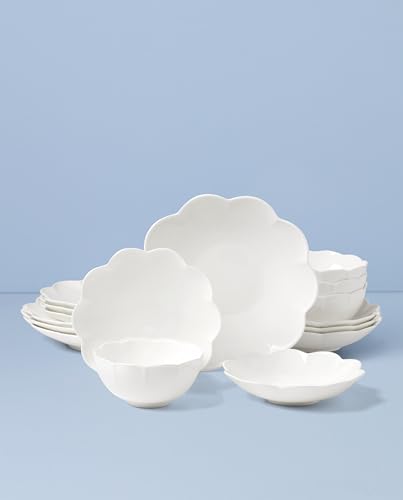 Lenox Dinnerware Set, Studio 1414 Scallop 16-Piece Set, Service For 4, Bone China Material, Dishwasher & Microwave Safe, Home And Kitchen, Kitchen And Dining, Plates And Bowls Sets (White, 16 Pieces) - My Kitchen Products