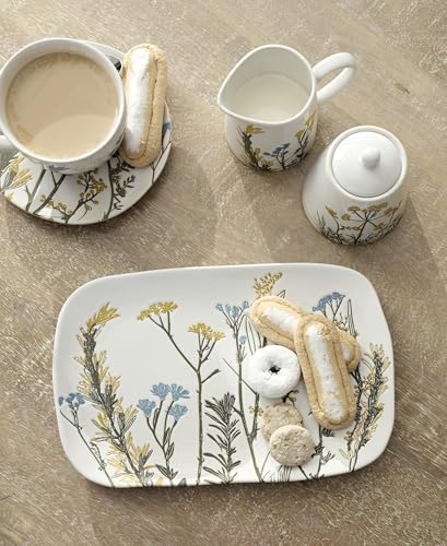 Lenox Home And Kitchen, Wildflowers Hors d'Oeuvres Tray, Stoneware Material, Serving Tray, Dishwasher & Microwave Safe, Table Decor, Wild Flower Design, Serving Platter(White, 1 Piece, 11 Inch Length) - My Kitchen Products