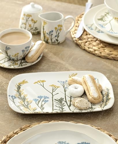 Lenox Home And Kitchen, Wildflowers Hors d'Oeuvres Tray, Stoneware Material, Serving Tray, Dishwasher & Microwave Safe, Table Decor, Wild Flower Design, Serving Platter(White, 1 Piece, 11 Inch Length) - My Kitchen Products