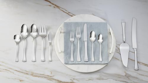 Lenox Silverware Serving Utensils Sets, Portola 5-Piece Hostess Set, Flatware Set, 18/10 Stainless Steel, Serving Spoons Fork Ladel & Pie Server, Mirror Finish Dishwasher Safe (Silver 5 Piece) - My Kitchen Products