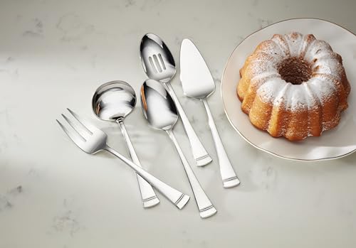 Lenox Silverware Serving Utensils Sets, Portola 5-Piece Hostess Set, Flatware Set, 18/10 Stainless Steel, Serving Spoons Fork Ladel & Pie Server, Mirror Finish Dishwasher Safe (Silver 5 Piece) - My Kitchen Products