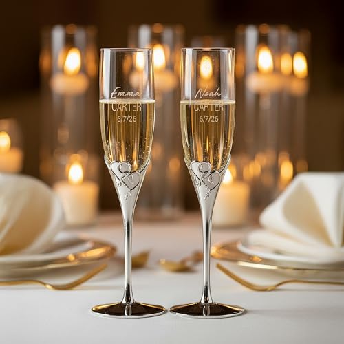 Lenox True Love Personalized Wedding Champagne Flutes, Set of 2 Custom Engraved Champagne Glasses, Accessories and Gifts for Bride and Groom - My Kitchen Products
