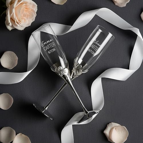 Lenox True Love Personalized Wedding Champagne Flutes, Set of 2 Custom Engraved Champagne Glasses, Accessories and Gifts for Bride and Groom - My Kitchen Products