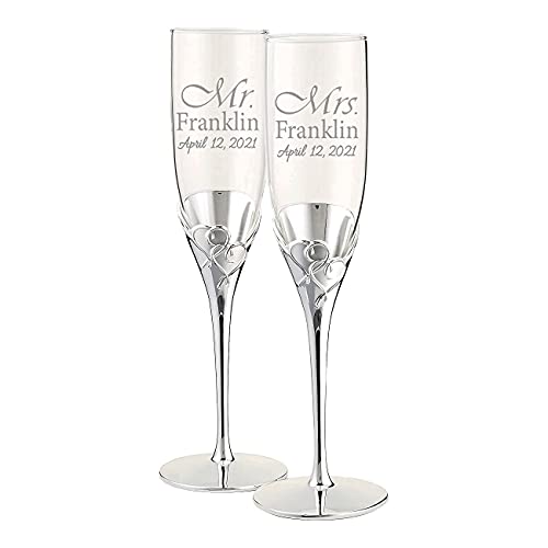 Lenox True Love Personalized Wedding Champagne Flutes, Set of 2 Custom Engraved Champagne