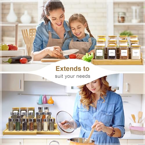 Lenwi Spice Rack Organizer for Cabinet, 3 Tier Expandable Bamboo Spice Storage for Kitchen Cupboard Pantry - My Kitchen Products