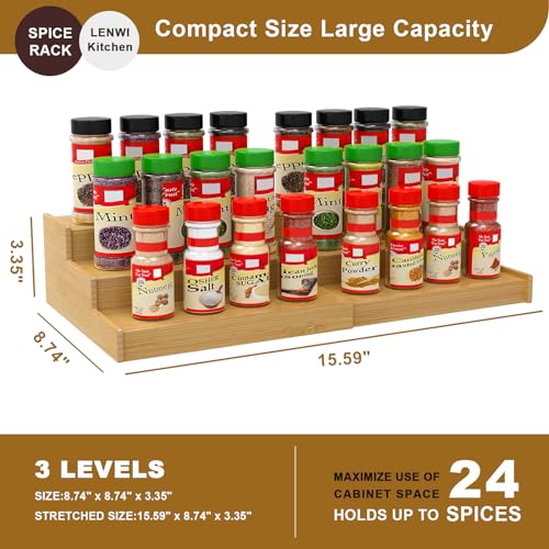 Lenwi Spice Rack Organizer for Cabinet, 3 Tier Expandable Bamboo Spice Storage for Kitchen Cupboard Pantry - My Kitchen Products