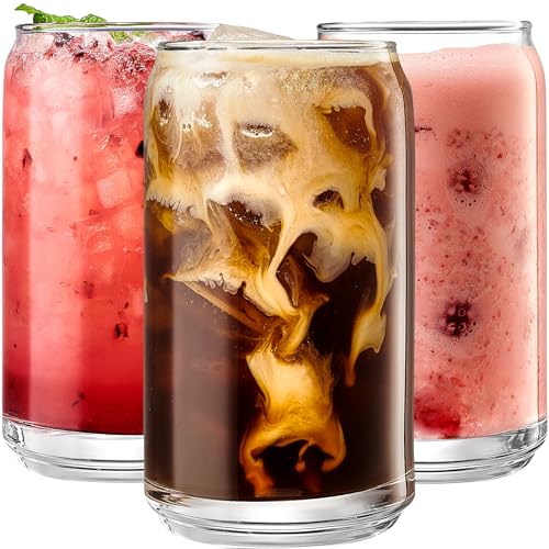 Le'raze Set of 6 Patented Can Shaped Drinking Glasses, 16oz Clear Goblet Glass Cups for Margarita, Cocktails, Iced