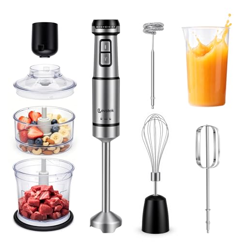 Levstek Immersion Hand Blender Set, 1200W 20-Speed Stainless Steel Stick Blender with 7 Accessories, 500ml & 200ml Chopper Cups, Milk Frother, Egg Beater, for Smoothies, Soups Kitchen Essential - My Kitchen Products