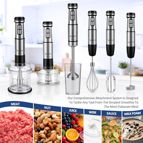 Levstek Immersion Hand Blender Set, 1200W 20-Speed Stainless Steel Stick Blender with 7 Accessories, 500ml & 200ml Chopper Cups, Milk Frother, Egg Beater, for Smoothies, Soups Kitchen Essential - My Kitchen Products