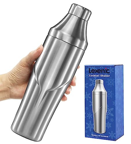 Lexenic 24oz Cocktail Shaker, Insulated Double Wall Keep Drink Chilled, No Stuck Twist Lid,Leakproof and Built-in